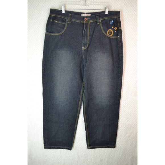 Paco Jeans Men's 38x32 Dark Wash Graphic Print Baggy Y2K Skater Jeans - Picture 2 of 14